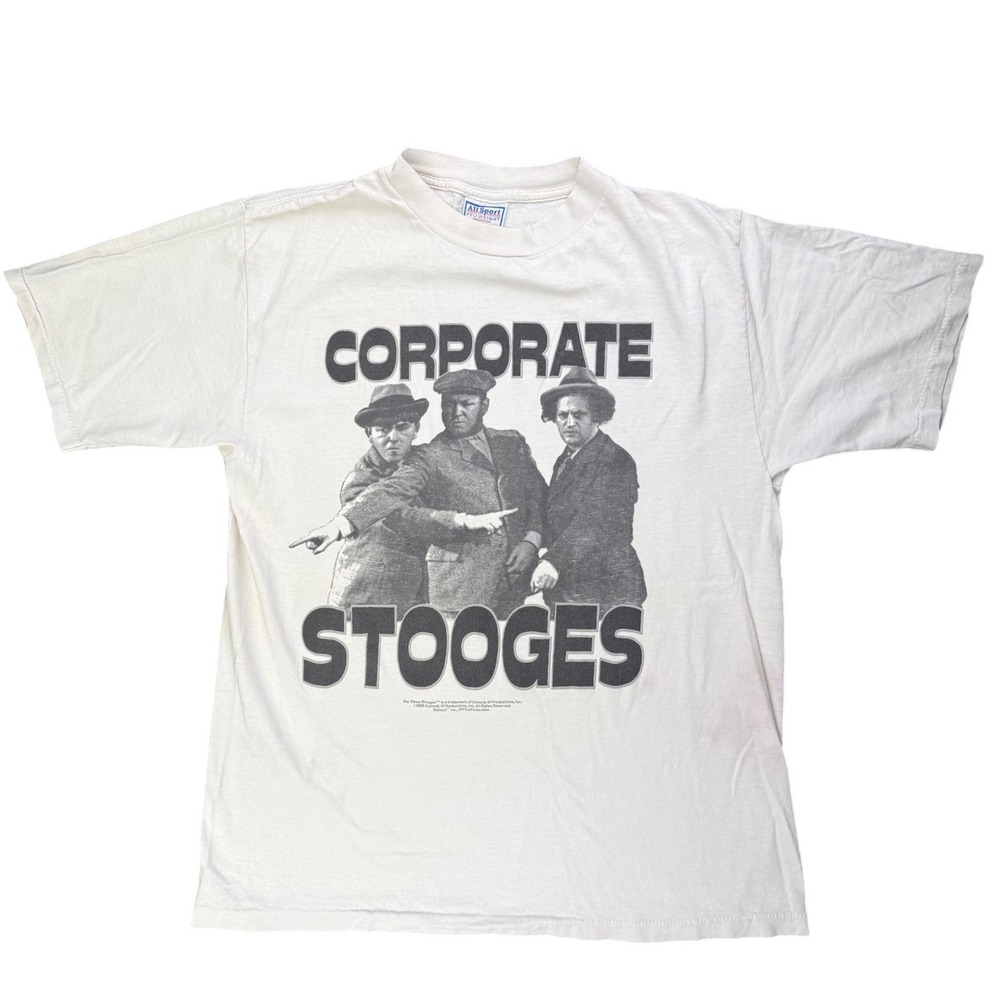 Vintage Three Stooges Corporate Stooges 1995 Comedy III T Shirt Made USA - Picture 1 of 9